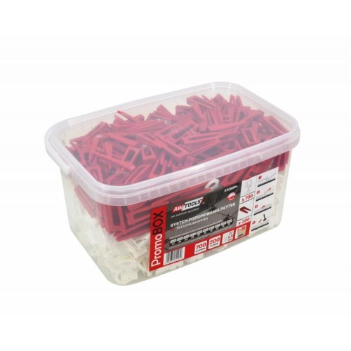AWTOOLS SYSTEM POZIOMOWANIA PŁYTEK PROMO BOX 2,0mm - 7-15mm - KLIPS 700zt. + KLIN 200szt. - 2095386