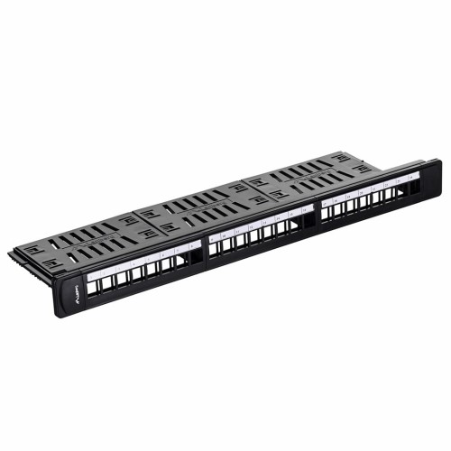Patch panel pusty Lanberg PPKS-1124-B 24 port 1U 19" z organizerem do modułów keystone czarny - 1076881