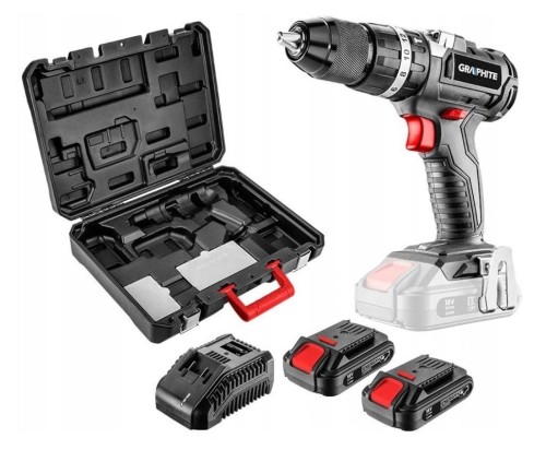 Wiertarko-wkrętarka akumulatorowa bezszczotkowa z udarem Energy+ 18V, Li-Ion, 2 aku 2Ah, ładowarka, walizka 58G020-SET2 Graphite - 1736586