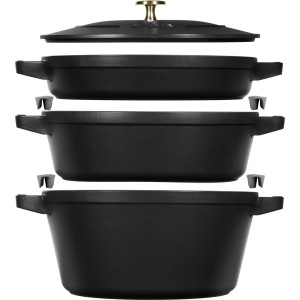 Zestaw 3 naczyń żeliwnych z pokrywką STAUB 40508-386-0 - czarny 24 cm