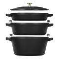 Zestaw 3 naczyń żeliwnych z pokrywką STAUB 40508-386-0 - czarny 24 cm - 2286167