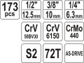 Zestaw kluczy nasadowych 1/2"1/4"3/8 "173szt YATO - 769595