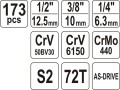 Zestaw kluczy nasadowych 1/2"1/4"3/8 "173szt YATO - 1996689