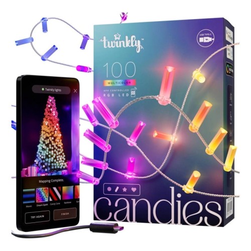 Twinkly Candies – 100 Lampki w kształcie świeczki RGB LEDs, przezroczysty przewód, USB-C - 2202132