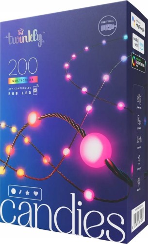 Twinkly Candies – 200 Lampki w kształcie pereł RGB LEDs, zielony przewód, USB-C - 2160754
