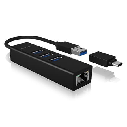 Hub IcyBox 4-portowy IB-HUB1419-LAN Hub USB 3.0 i adapter LAN - 2215244