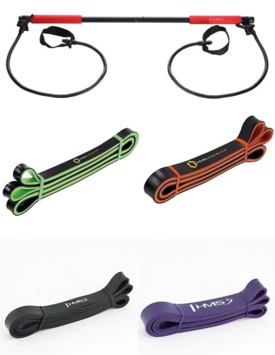 Drążek do pilatesu HMS DC30 + zestaw gum oporowych 2 x GU06 (pomarańczowa, zielona) + 2 x GU05 (fioletowa, czarna) - 1534816
