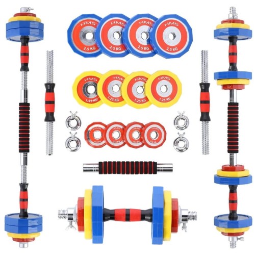 Kolorowe sztangielki z funkcją sztangi w walizce HMS SKC20 2 x 10 kg - 2254037