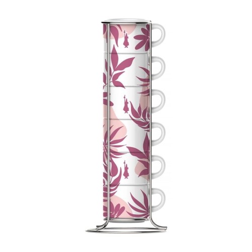 Bialetti Primavera Zestaw 6 filiżanek do espresso na stojaku - Różowy - 2070523