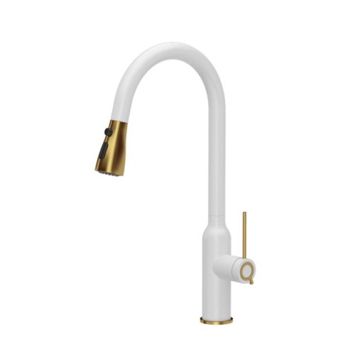 JESSICA Q LINE Pull out shower SteelQ snow white mat/Nano PVD zĹ‚oty - 2103566