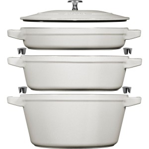 Zestaw 3 naczyń żeliwnych z pokrywką STAUB 40508-388-0 - biała trufla 24 cm