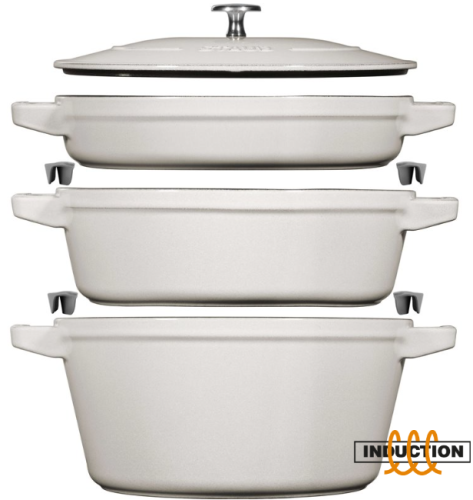 Zestaw 3 naczyń żeliwnych z pokrywką STAUB 40508-388-0 - biała trufla 24 cm - 1881852