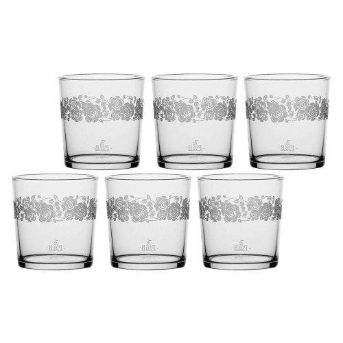 Zestaw 6 szklanek z grubym dnem Babila róże - Przezroczysty, 350 ml - 1883324