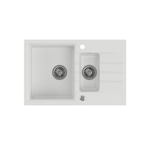 Zlewozmywak granitowy QUADRON PETER 156 Steingran biały z syfonem manualnym i zaślepką - 1181027