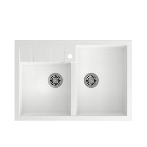 Quadron | BILL 120 | granitowy zlewozmywak kuchenny BIAĹY + STAL | wymiary: 90 x 62 x 20,5 cm | 2-komorowy nakĹ‚adany na szafkÄ™ | podbudowa szafki: od 90 cm - 2085900