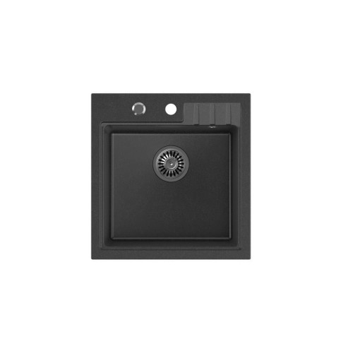 Zlewozmywak granitowy QUADRON PETER 110 Steingran czarny z syfonem manualnym i zaślepką - 1181048