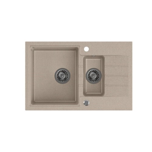 Zlewozmywak granitowy QUADRON PETER 156 Steingran beżowy z syfonem manualnym i zaślepką - 1181026