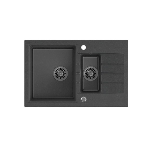 Zlewozmywak granitowy QUADRON PETER 156 Steingran czarny z syfonem manualnym i zaślepką - 1181021