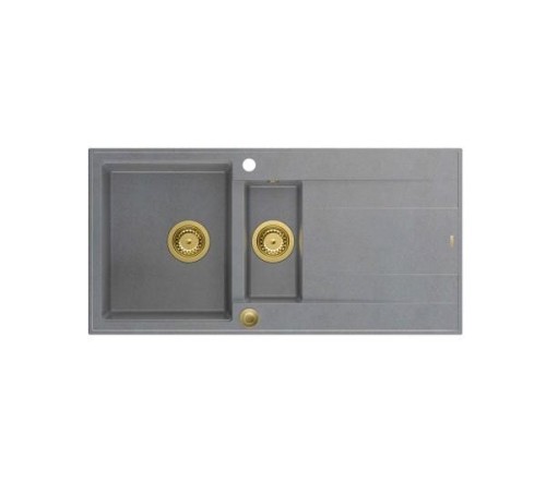 EVAN 156 GraniteQ zlewozmywak z syfonem Push To Open 1,5-komorowy z/o (1000x500x210; kom. 420x480) silver stone / elementy zĹ‚ote - 2085999