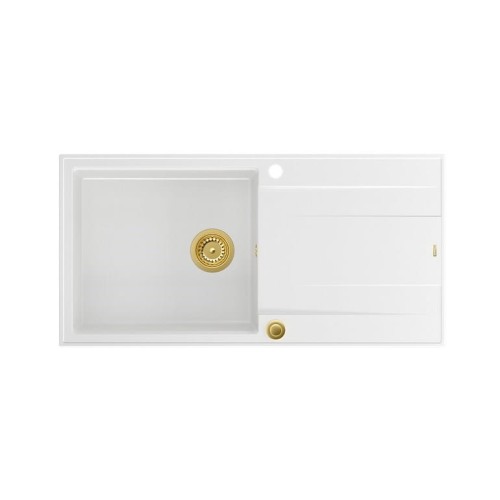 EVAN 146 XL GraniteQ zlewozmywak z syfonem Push 2 Open 1-komorowy z/o (1000x500x210; kom. 420x480) snow white / elementy zĹ‚ote - 2085977
