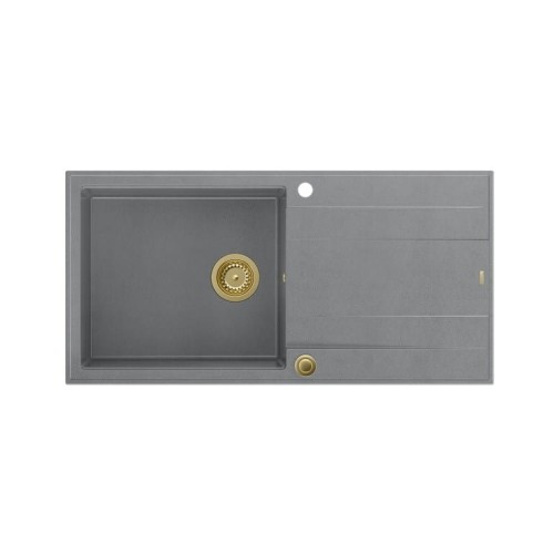 EVAN 146 XL GraniteQ zlewozmywak z syfonem Push 2 Open 1-komorowy z/o (1000x500x210; kom. 420x480) silver stone / elementy zĹ‚ote - 2085987