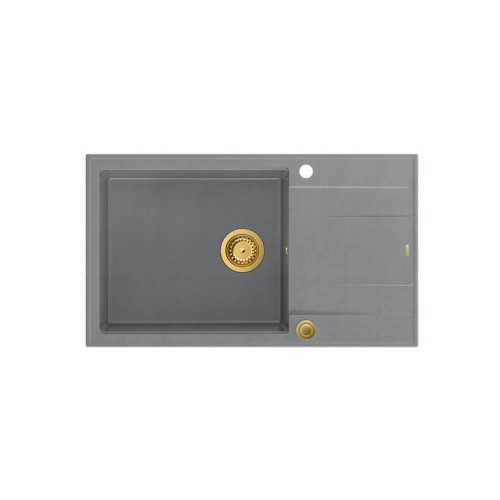 EVAN 136 XL GraniteQ zlewozmywak z syfonem Push To Open 1-komorowy z/o (860x500x210; kom. 420x490) silver stone / elementy zĹ‚ote - 2085875