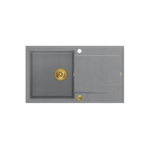 EVAN 111 GraniteQ zlewozmywak z syfonem Push 2 Open 1-komorowy z/o (860x500x210) silver stone / elementy zĹ‚ote - 2085963