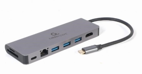 Adapter USB-C męski do Hub 3.0 + HDMI + PD + czytnik kard + RJ-45 Gembird A-CM-COMBO5-05 - 2330792
