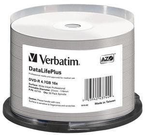 Płyty DVD-R Verbatim 4.7GB X16 AZO DL+ printable NO ID (50 Cake)