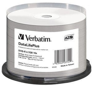 DVD-R Verbatim 4.7GB X16 AZO DL+ printable NO ID (50 Cake) - 2093487