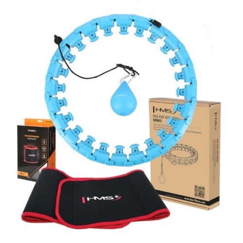Hula Hop HMS HHW01 z obciążnikiem i wypustkami niebieski + pas BR163 czerwony w zestawie - 1695957