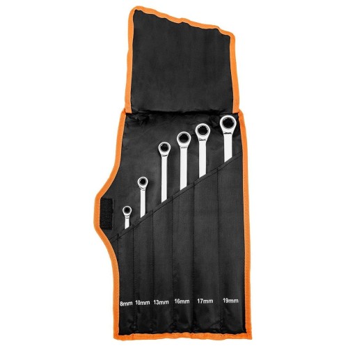Klucze oczkowe z grzechotką, długie, zestaw 6 szt., 8 - 19 mm, miękkie etui - 2194211