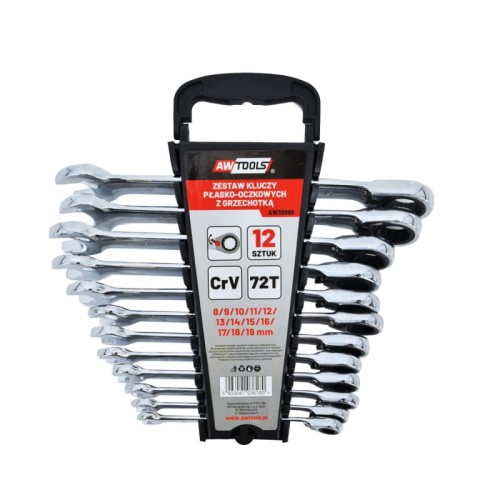 AWTOOLS KLUCZE PŁASKO-OCZKOWE Z GRZECHOTKĄ KOMPLET 12 szt. 8-19 mm - 1976859
