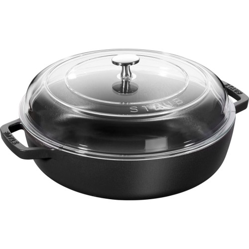 Patelnia żeliwna z dwoma uchwytami i pokrywką Staub - 24 cm, Czarny - 1941019
