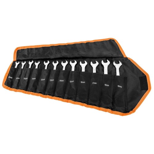 Klucze płasko oczkowe z grzechotką i przełącznikiem, zestaw 12 szt., 8 - 19 mm, miękkie etui - 2194212