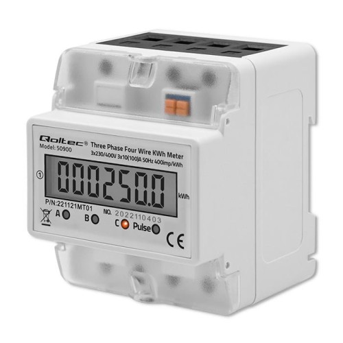 QOLTEC LICZNIK ZUŻYCIA ENERGII TRÓJFAZOWY NA SZYNĘ DIN | 230V | LCD | 4P - 1958107