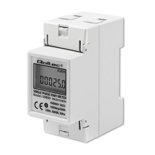 QOLTEC LICZNIK ZUŻYCIA ENERGII JEDNOFAZOWY NA SZYNĘ DIN | 230V | LCD | 2P - 1531539
