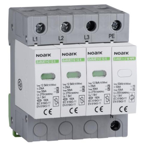 Ogr. przep., typ I+II, 275 V AC, 12,5 kA, wymienna wkładka, 3+N-bieg. (Ex9UE1+2 12.5 3PN 275) - 893994