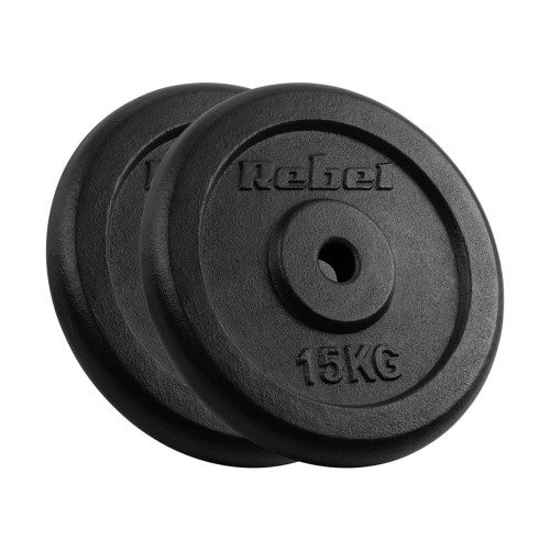 Zestaw obciążeń żeliwnych 2x15kg, otwór 31mm, talerz klasyczny, REBEL ACTIVE - 2254055