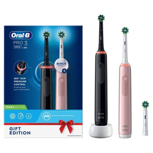 Elektryczna szczoteczka do zębów Oral-B | Pro 3 3900N/Różowy Duopack | Akumulator | Dla dorosłych | Liczba główek szczoteczki w zestawie: 3 | Liczba trybów szczotkowania zębów: 3 | /Różowy - 2329519