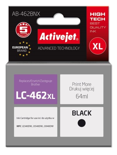 Activejet AB-462BNX Tusz (zamiennik Brother LC-462XLBK; Supreme; 64 ml; czarny). - 2328646