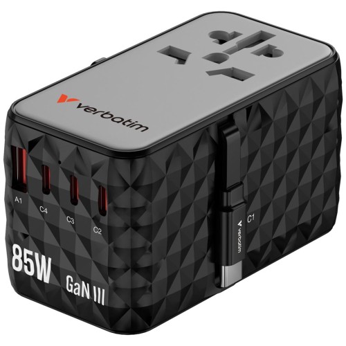 Adapter podróżny Verbatim Charge 'n' Travel GaN III globalny 4xUSB-C PD 3.0 QC 4+ 70W, 1xUSB-A QC 4+ 60W - 2339512