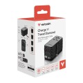 Adapter podróżny Verbatim Charge 'n' Travel GaN III globalny 4xUSB-C PD 3.0 QC 4+ 70W, 1xUSB-A QC 4+ 60W - 2339522