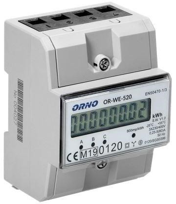 OR-WE-520 ORNO 3-fazowy licznik energii elektrycznej, 80A, MID, 3 moduły, DIN TH-35mm - 2051341