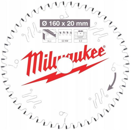 MILWAUKEE PIŁA TARCZOWA 160x20x2,2x52z TF ALUMINUM - 2153036