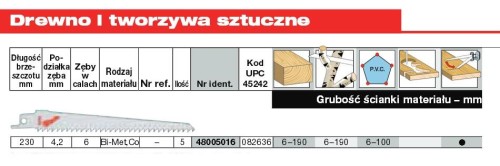 MILWAUKEE BRZE. 230/4,2mm BIMETAL /5szt (5) DREWNO / PCV. - 2151898