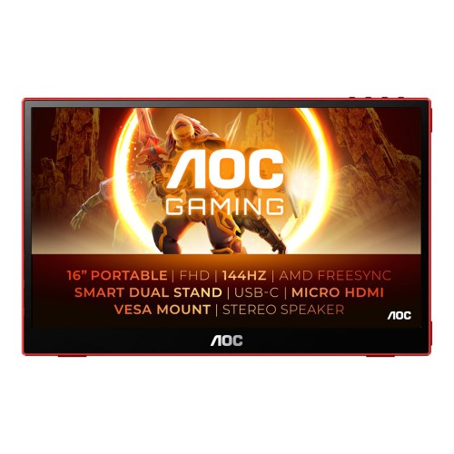 AOC 16G3 przenośny telewizor / monitor Przenośny monitor Czarny, Czerwony 39,6 cm (15.6") TFT 1920 x 1080 px - 2234940