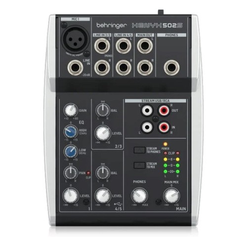 Behringer 502S - 5-kanałowy kompaktowy mikser analogowy z interfejsem USB zaprojektowany specjalnie do obsługi podcastów, streamowania oraz nagrywania w domu - 2293283