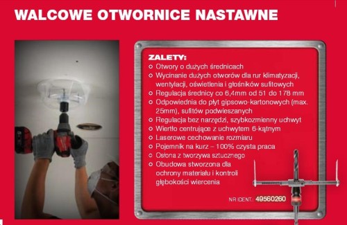 MILWAUKEE OTWORNICA ROZSUW. 51-178mm DO PŁYT G/K. - 2152267