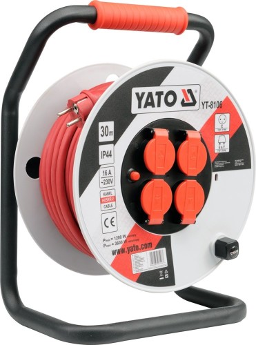 Yato YT-8106 rozgałęziacz 30 m 4 x gniazdo sieciowe Wewnątrz/Na wolnym powietrzu Czarny, Czerwony, Biały - 2224643